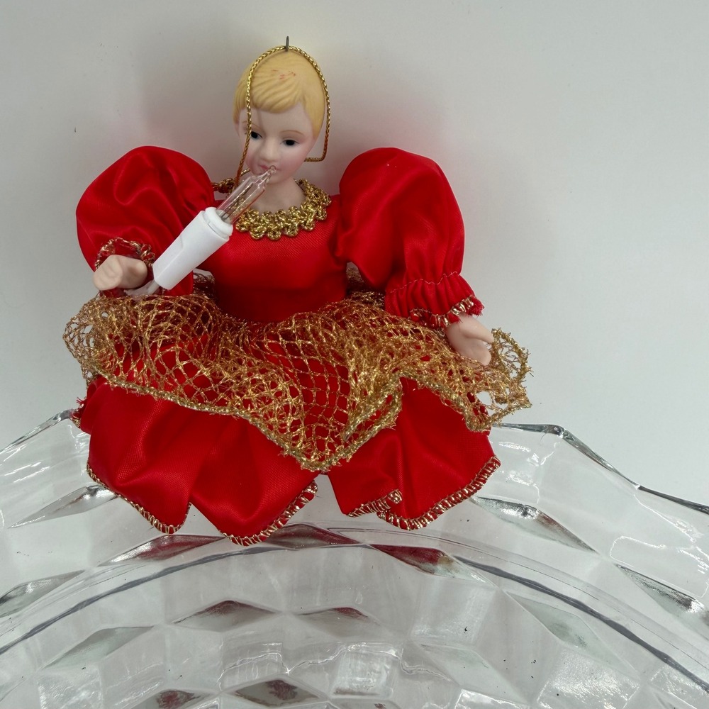 Vintage Ballerina Doll Christmas Ornament Red Gown Gold Trim‎ Holding Light